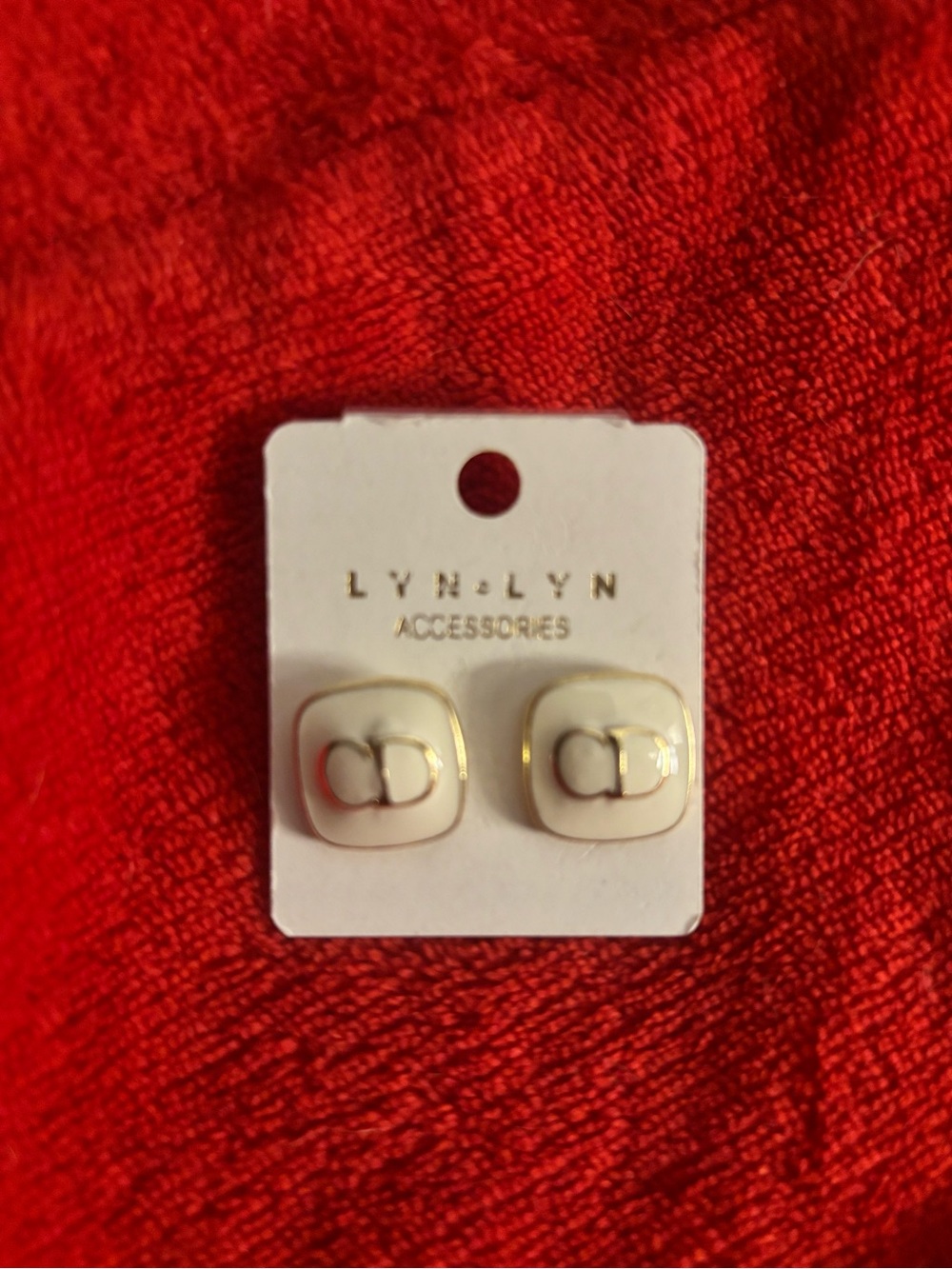 LYN•LYN White Enamel Gold Accent Stud Earrings